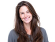 © Phanupong - Happy smiling woman with long brown hair and freckles upper body shot isolated on transparent background. PNG die-cut for advertising