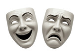 Isolated Theater masks depicting drama and comedy, emotion, and acting performance art