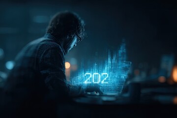 Man working at night, 2022 overlay