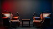 © hsa1 - Two armchairs and microphones set up for an interview or podcast in a studio
