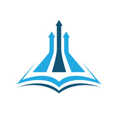 Wall Mural - the image shows a flat logo design that depicts an open book with three arrows coming from it headin