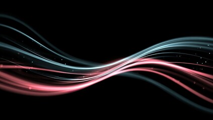 Wall Mural - Abstract, flowing lines of light in teal and rose, on black background