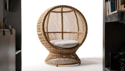 Wall Mural - modern rattan hanging chair with white cushion in cozy interior