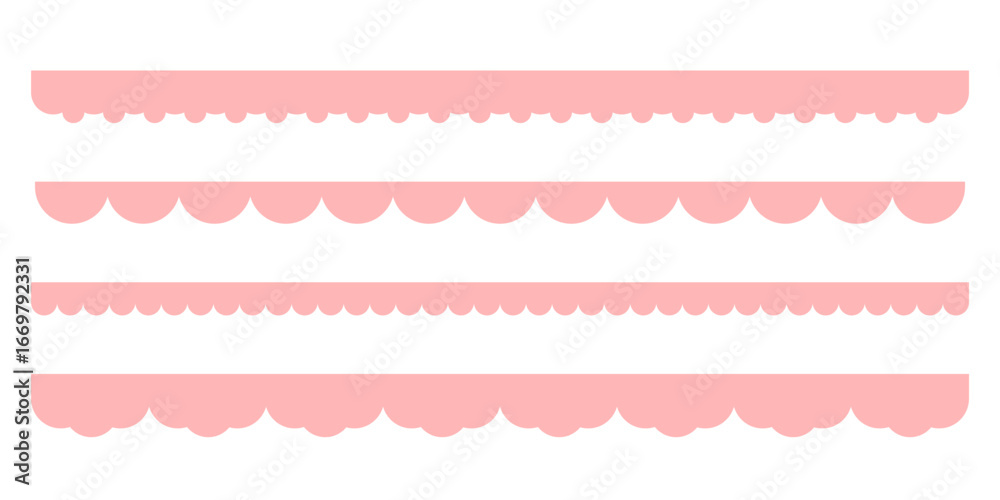 Seamless pink Y2K scallop border pattern set. Cute kawaii lace ribbons ...