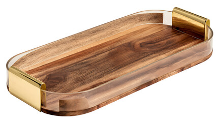 Gold and Wood Tray, isolated on transparent background