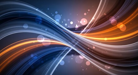 Dynamic abstract background with glowing blue and orange light waves and bokeh