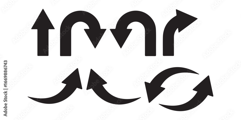 black curve arrow icon on transparent background. flat style. arrow ...