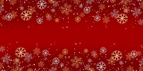 Wall Mural - Golden and White Snowflakes on Red Christmas Background