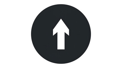Bold white upward arrow centered in a solid black circle, flat vector icon representing growth, progress, and navigation for business and UI design