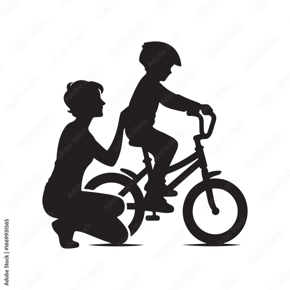 parents teaching child riding bicycle vector silhouette clip art logo ...