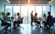© hao - Abstract blurred interior modern office space with business people working banner background with copy space. High quality