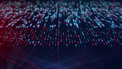 Neural Network Big Data Flow Visualization, Binary Code Matrix, AI Machine Learning Abstract Background, Quantum Computing, Cyber Security, Futuristic Technology Artificial Intelligence Digital Grid