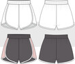 © gulsenbozkurt - Women's elastic waist sport shorts, activewear fashion technical drawing, flat sketch, Illustration. Front and back view, CAD, Mockup set.