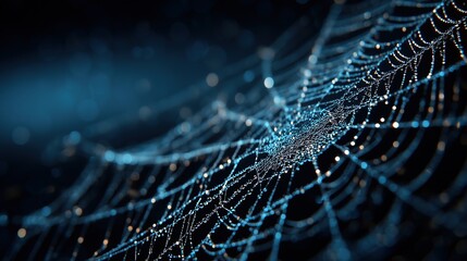 Dewy Spider Web in Blue Bokeh: Macro Nature Art Photography