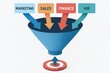 © newlifestock - Business target alignment concept with marketing sales finance and human resource funnel directing to goal