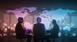 © Nique - Team meeting silhouette merged with digital world map, global business double exposure