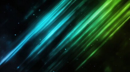 Abstract diagonal streaks of electric blue and vibrant green light on a dark background
