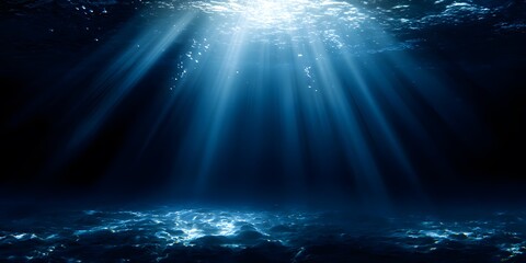 A dark blue background with rays of light shining down, creating an underwater effect. 