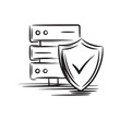 © Jacki - A sketched server stack with a shield and checkmark indicating data protection and security measures in place