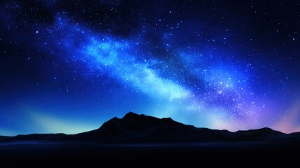 Wall Mural - Majestic night sky with a vibrant Milky Way over dark mountains, creating a serene cosmic landscape