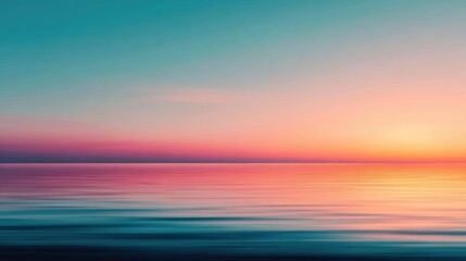Wall Mural - Serene sunset over calm ocean waters, reflecting vibrant hues of pink and blue in the sky
