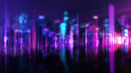 Wall Mural - Vibrant city skyline at night with colorful lights reflecting on water, creating a lively atmosphere