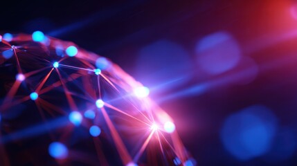 Wall Mural - abstract representation of a glowing network sphere with vibrant lights and blurred background effec