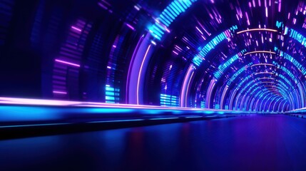Wall Mural - vibrant neon tunnel with dynamic lights, creating a futuristic atmosphere, ideal for tech-themed vis
