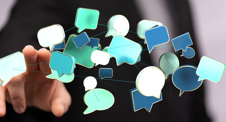 Abstract image of interconnected speech bubbles, symbolizing global communication and networking.