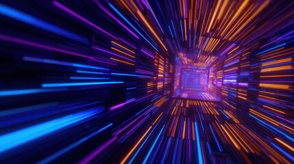 Wall Mural - Abstract tunnel of vibrant blue and orange light streaks creating a sense of motion and depth