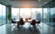 © hao - A blurred office conference room with large glass windows, blurred modern office meeting room interior. High quality