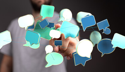 Abstract image of interconnected speech bubbles, symbolizing global communication and networking.