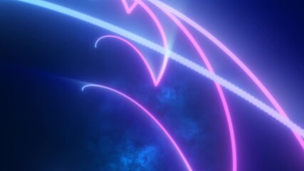 Wall Mural - neon pink and cyan lines forming abstract curves over a glowing blue and purple background