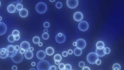 Poster - abstract composition of glowing blue particles resembling floating bubbles on a dark background, evo