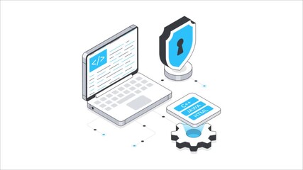 Wall Mural - Secure Software Development  Isometric Animation.