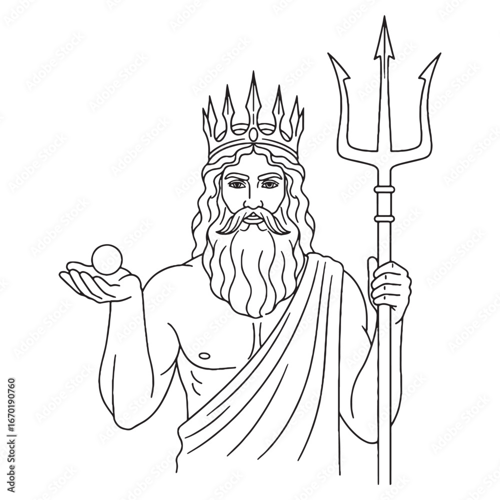 Image vectorielle Stock Trident Master Poseidon Line Art – Mythical Sea ...