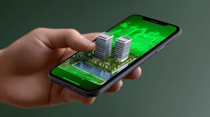 Wall Mural - smartphone displaying a virtual football game in an urban city scene
