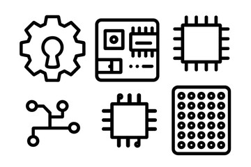 illustration of technology icons representing circuits and microchips