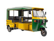 © PNG HAP HAP - Vibrant Yellow and Green Auto-Rickshaw isolated on a transparent background