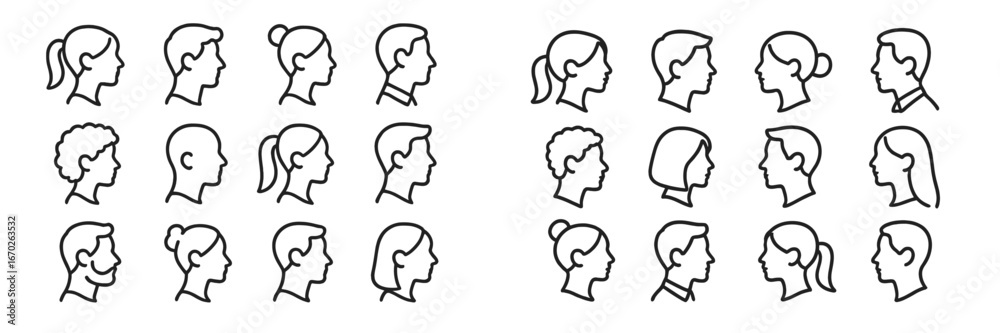 Subtle Profiles Collection of various minimalist profile silhouettes showcasing diverse ...
