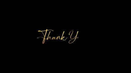 Thank you in elegant gold lettering animated text. Suitable for gratitude themed designs like cards, posters, social media graphics, and website banners.