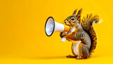 squirrel holding megaphone with copy space announcement 