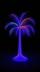 Wall Mural - neon palm tree wireframe light lighting purple.