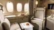 © ting - Luxurious First Class Travel Experience Backgrounds: Elegant Designs Showcasing Spacious Seats, Premium Amenity Kits, Fine Dining Platters, and Soft Ambient Lighting, Blended with Neutral Tones and So