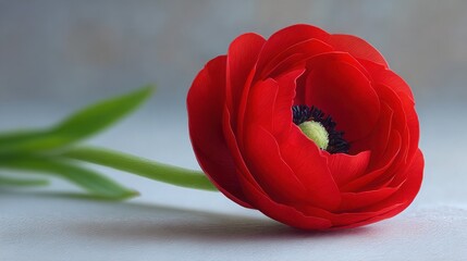 Wall Mural - a red flower with a green stem is the main focus of the image