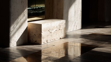 Wall Mural - Sunlit marble interior with polished surfaces and shadow play