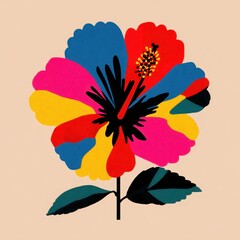 Wall Mural - Bold Abstract Illustration of a Large Single Flower on Beige Background