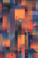 Wall Mural - Abstract cityscape design with geometric shapes and vibrant colors.