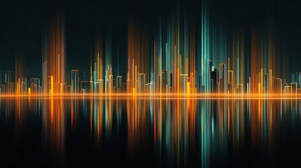 Wall Mural - Abstract city skyline reflected in dark water.
