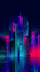 Wall Mural - Neon cityscape reflected in water.